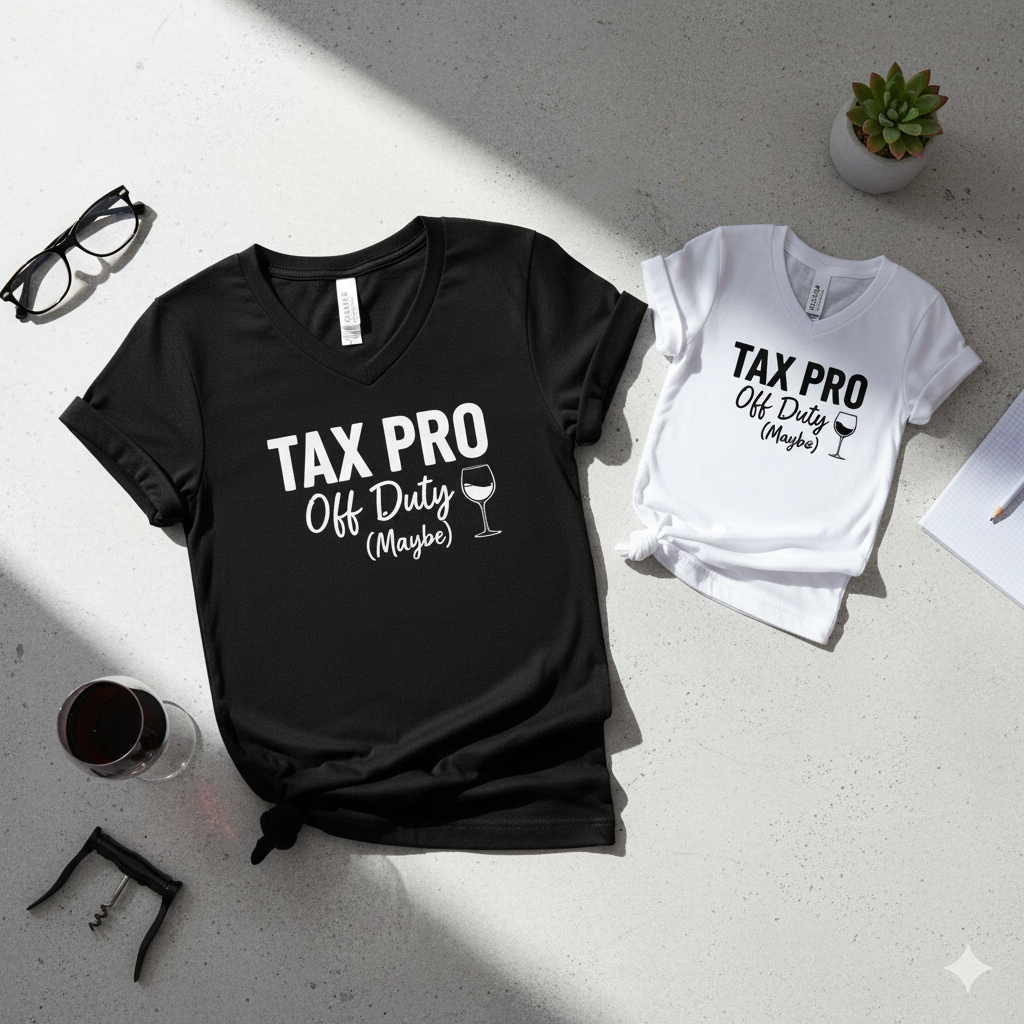 Tax Pro V-Neck T-Shirt - Fun Gift for Accountants, Wine Lovers, Off Duty Tax Season Tee, Tax Day Humor Shirt, Women’s Casual Top